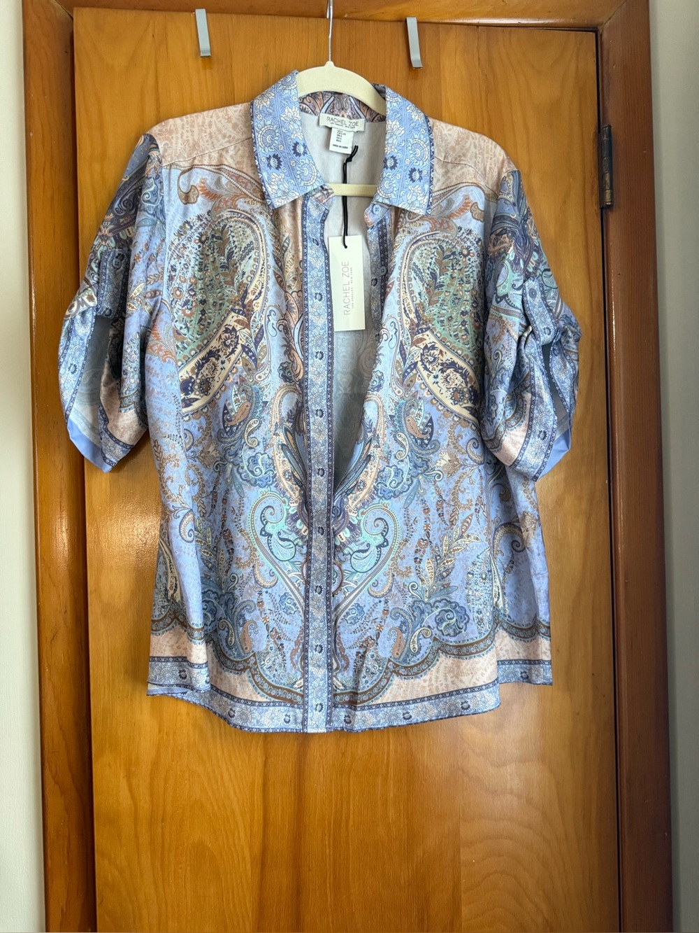 Rachel Zoe Lavender and Tan Paisley Button-Down Shirt